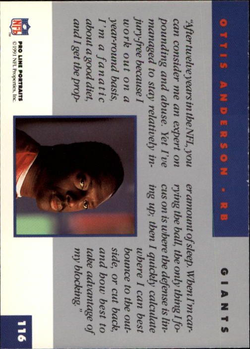 1991 Pro Line Portraits #116 Ottis Anderson back image