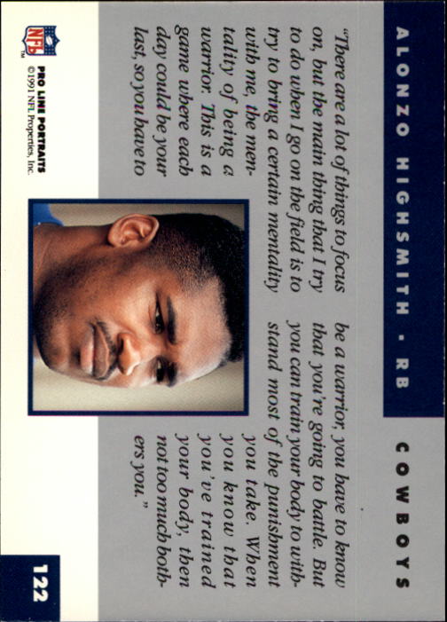 1991 Pro Line Portraits #122 Alonzo Highsmith back image