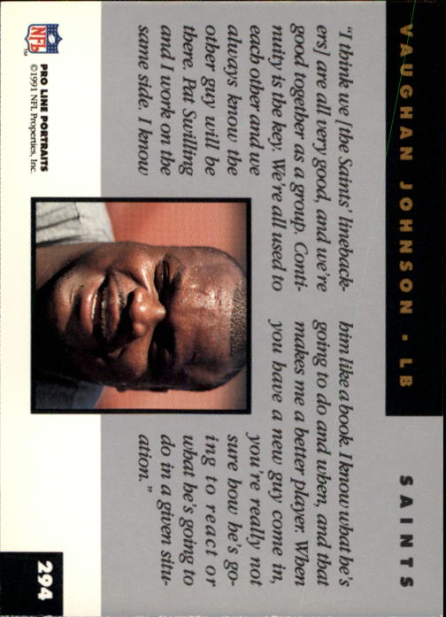 1991 Pro Line Portraits #294 Vaughan Johnson back image