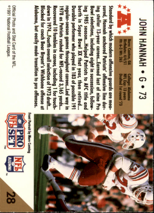 1991 Pro Set #28 John Hannah HOF back image