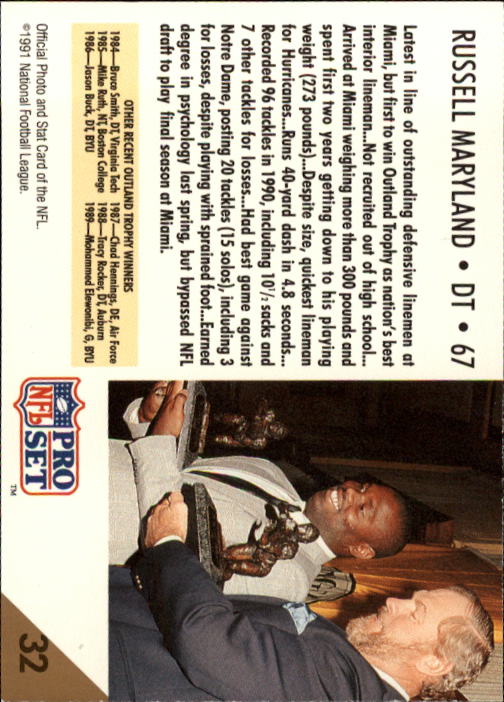 1991 Pro Set #32 Russell Maryland RC back image