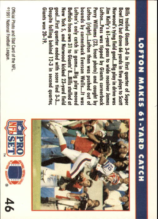 1991 Pro Set #46A James Lofton SB/(NFLPA logo on back) back image