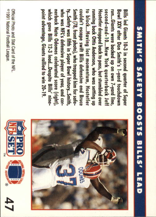 1991 Pro Set #47A Bruce Smith SB/(Official NFL Card in black letters) back image