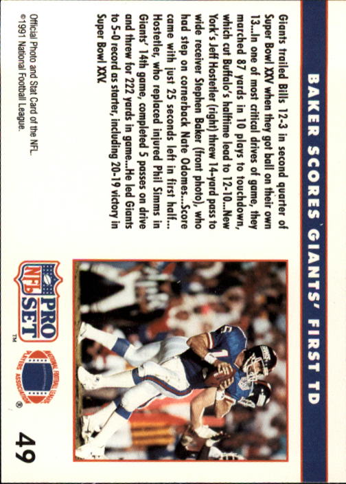 1991 Pro Set #49 Stephen Baker SB back image