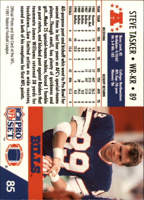 1991 Pro Set #85 Steve Tasker back image