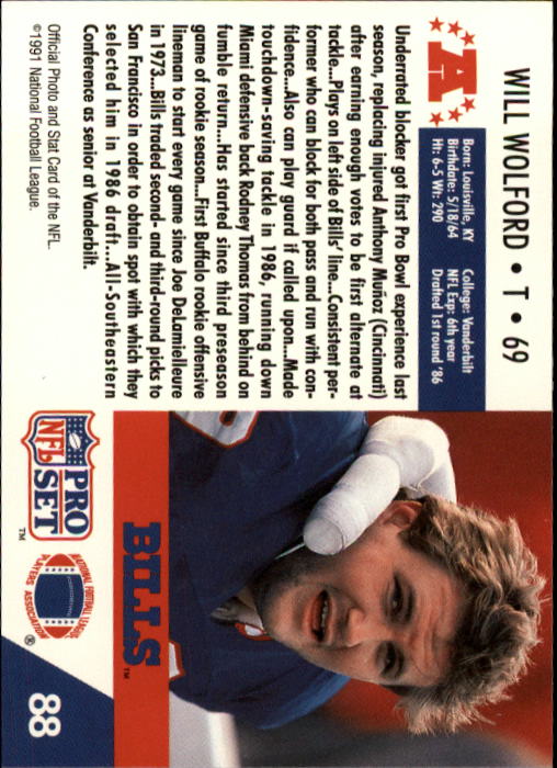 1991 Pro Set #88 Will Wolford back image