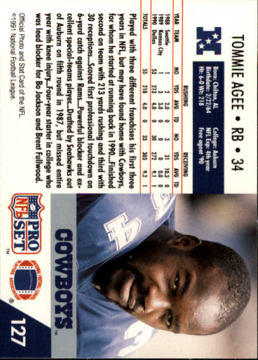 1991 Pro Set #127 Tommie Agee back image