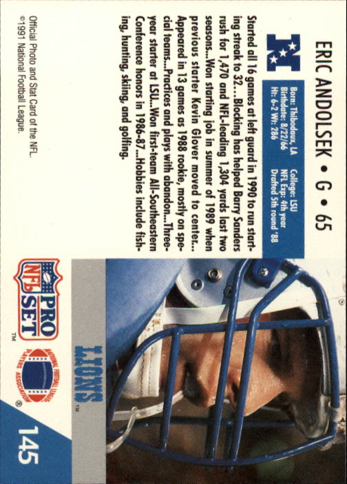 1991 Pro Set #145 Eric Andolsek back image