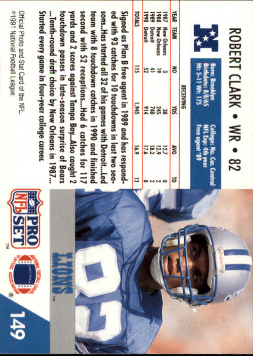 1991 Pro Set #149 Robert Clark back image