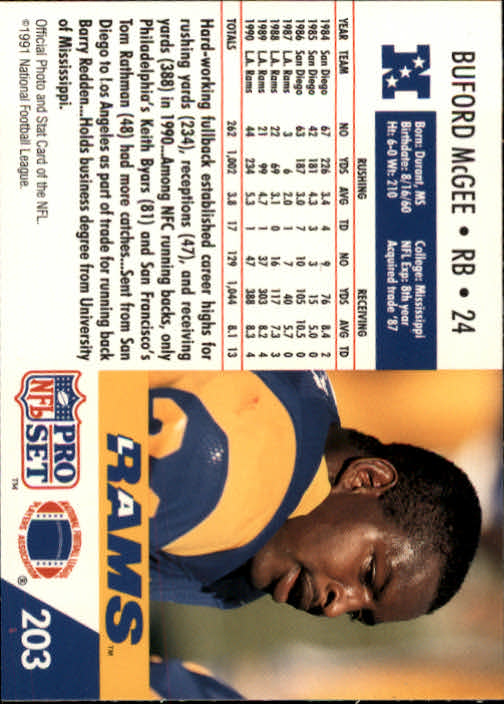 1991 Pro Set #203 Buford McGee back image