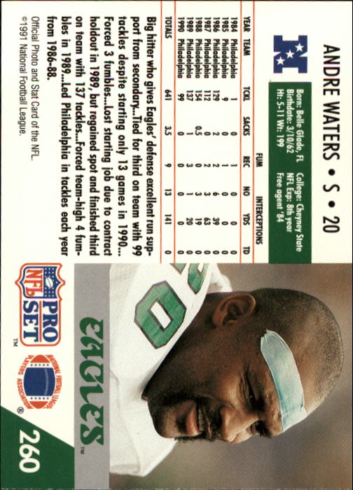 1991 Pro Set #260 Andre Waters back image