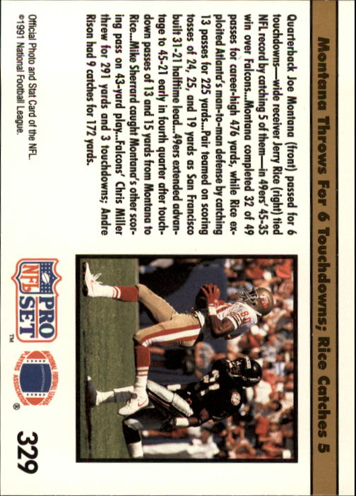 1991 Pro Set #329 Joe Montana/Jerry Rice REP back image