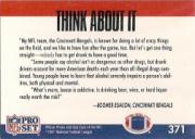 1991 Pro Set #371B Boomer Esiason/Don't Drink/(Player and team name in all/upper case type on back) back image