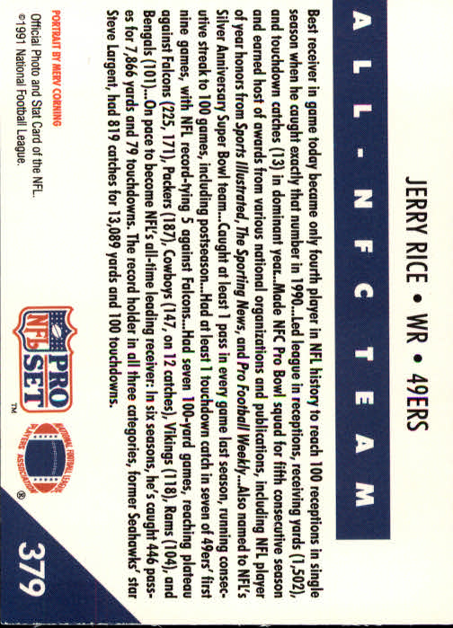 1991 Pro Set #379 Jerry Rice NFC back image