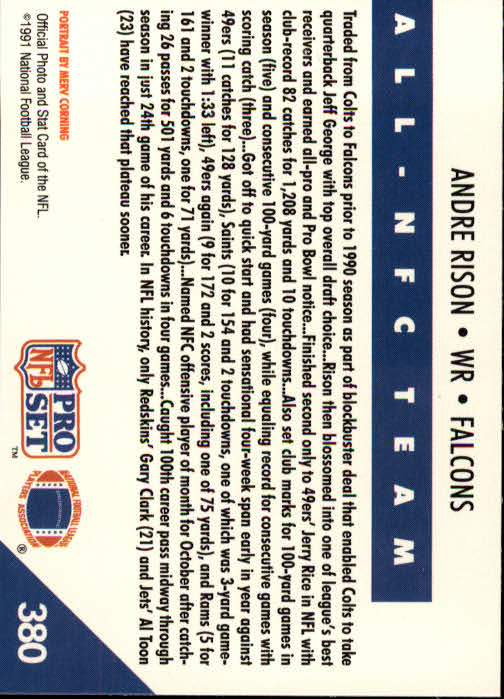 1991 Pro Set #380 Andre Rison NFC back image