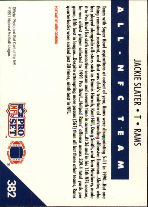1991 Pro Set #382 Jackie Slater NFC back image