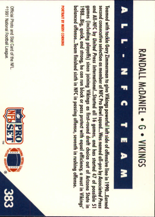 1991 Pro Set #383 Randall McDaniel NFC back image