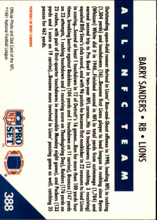1991 Pro Set #388 Barry Sanders NFC back image