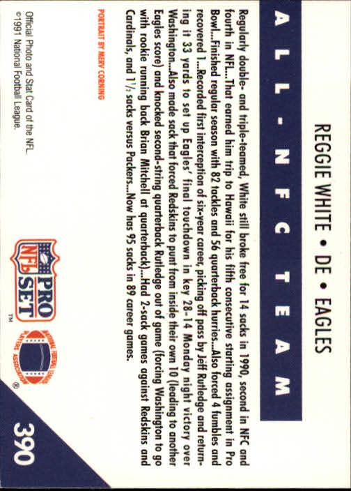 1991 Pro Set #390 Reggie White NFC back image