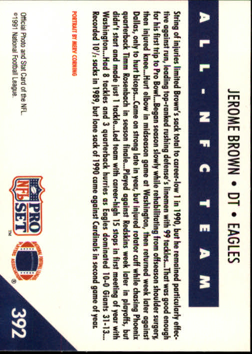 1991 Pro Set #392 Jerome Brown NFC back image