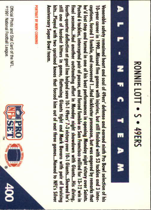 1991 Pro Set #400 Ronnie Lott NFC back image