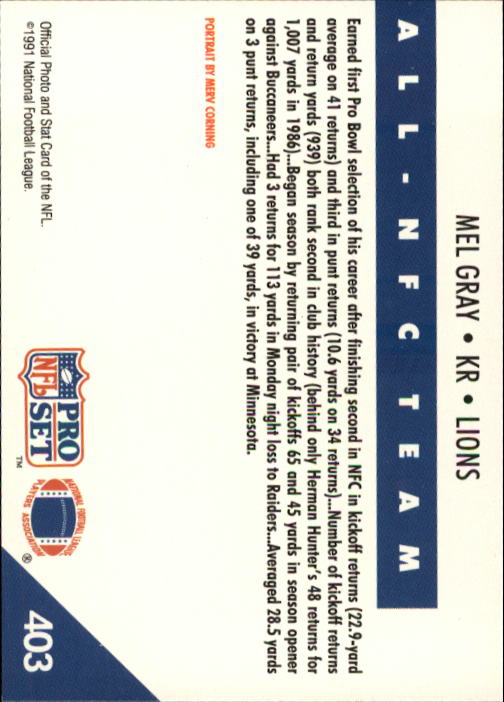 1991 Pro Set #403 Mel Gray NFC back image