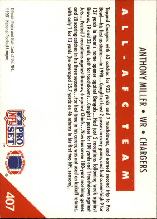 1991 Pro Set #407 Anthony Miller AFC back image