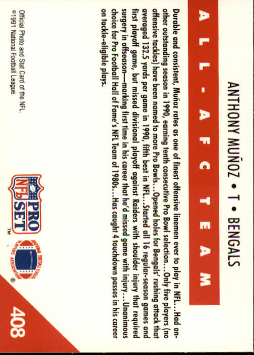 1991 Pro Set #408 Anthony Munoz AFC back image
