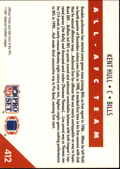 1991 Pro Set #412 Kent Hull AFC back image