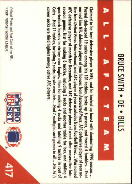 1991 Pro Set #417 Bruce Smith AFC back image