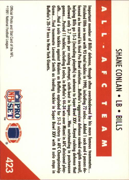 1991 Pro Set #423 Shane Conlan AFC back image