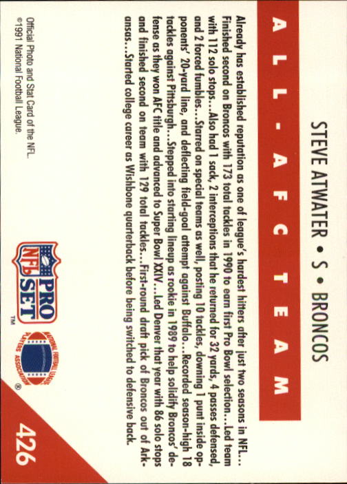 1991 Pro Set #426 Steve Atwater AFC back image
