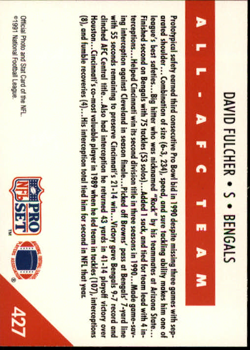 1991 Pro Set #427 David Fulcher AFC back image