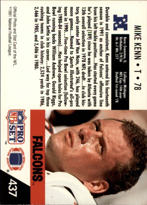 1991 Pro Set #437 Mike Kenn back image