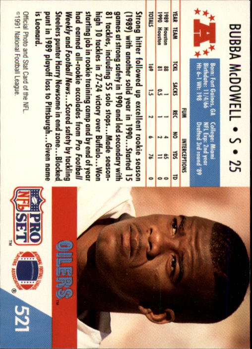1991 Pro Set #521 Bubba McDowell back image