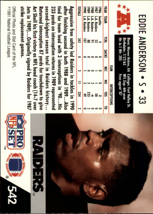 1991 Pro Set #542 Eddie Anderson back image
