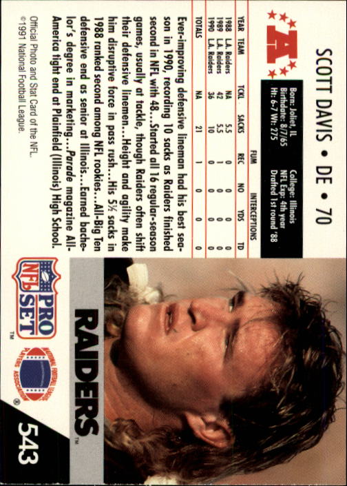 1991 Pro Set #543 Scott Davis back image