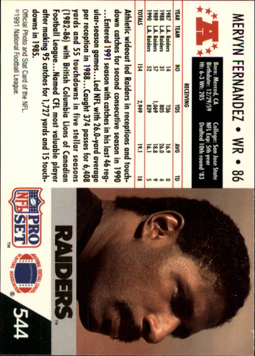 1991 Pro Set #544 Mervyn Fernandez back image