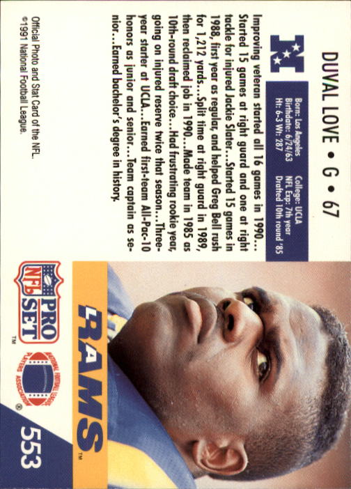 1991 Pro Set #553 Duval Love RC back image