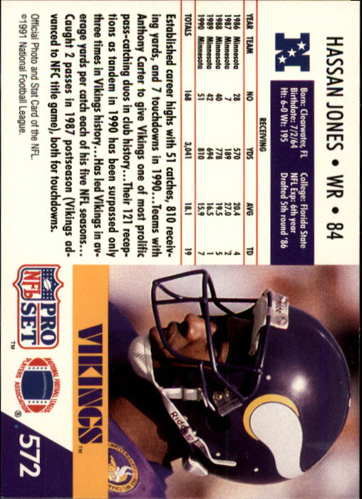 1991 Pro Set Hassan Jones Minnesota Vikings #572 NFL Football Sports Card