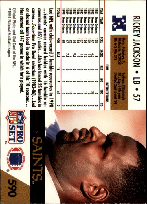 1991 Pro Set #590 Rickey Jackson back image