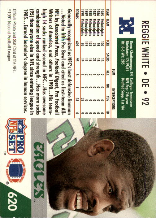 1991 Pro Set #620 Reggie White back image