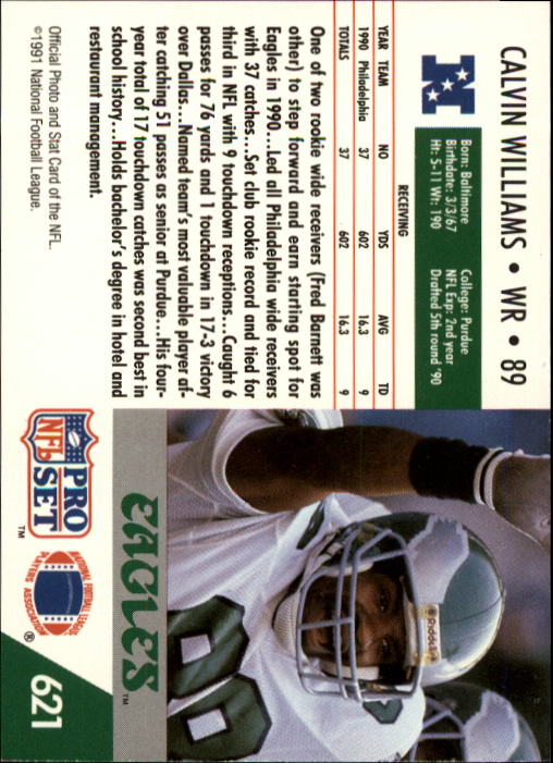 1991 Pro Set #621 Calvin Williams back image