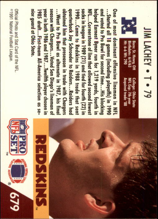 1991 Pro Set #679 Jim Lachey back image