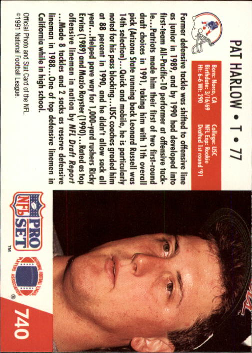 1991 Pro Set #740 Pat Harlow RC back image