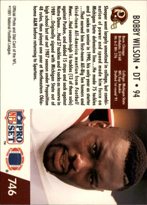 1991 Pro Set #746 Bobby Wilson RC back image