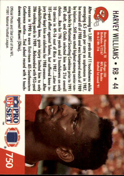 1991 Pro Set #750 Harvey Williams RC back image
