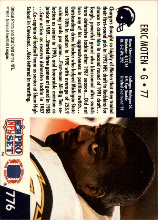 1991 Pro Set #776 Eric Moten RC back image