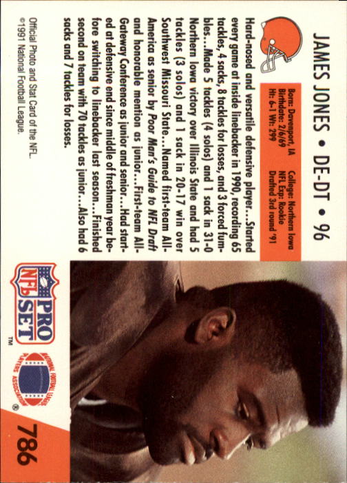 1991 Pro Set #786 James Jones RC back image