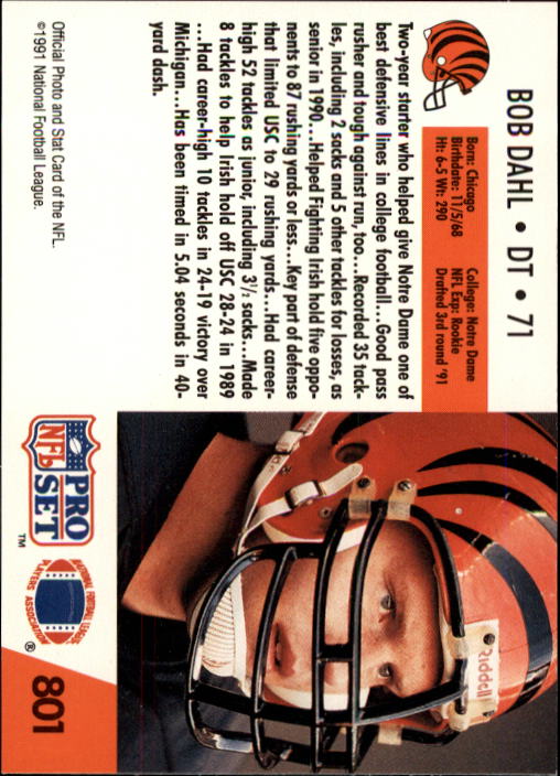 1991 Pro Set #801 Bob Dahl back image
